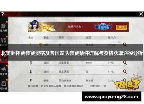 北美洲杯赛参赛资格及各国家队参赛条件详解与资格获取途径分析