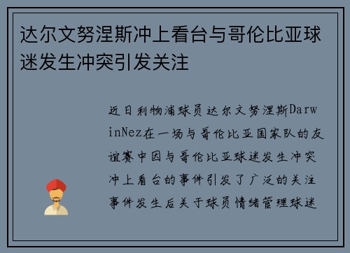 达尔文努涅斯冲上看台与哥伦比亚球迷发生冲突引发关注
